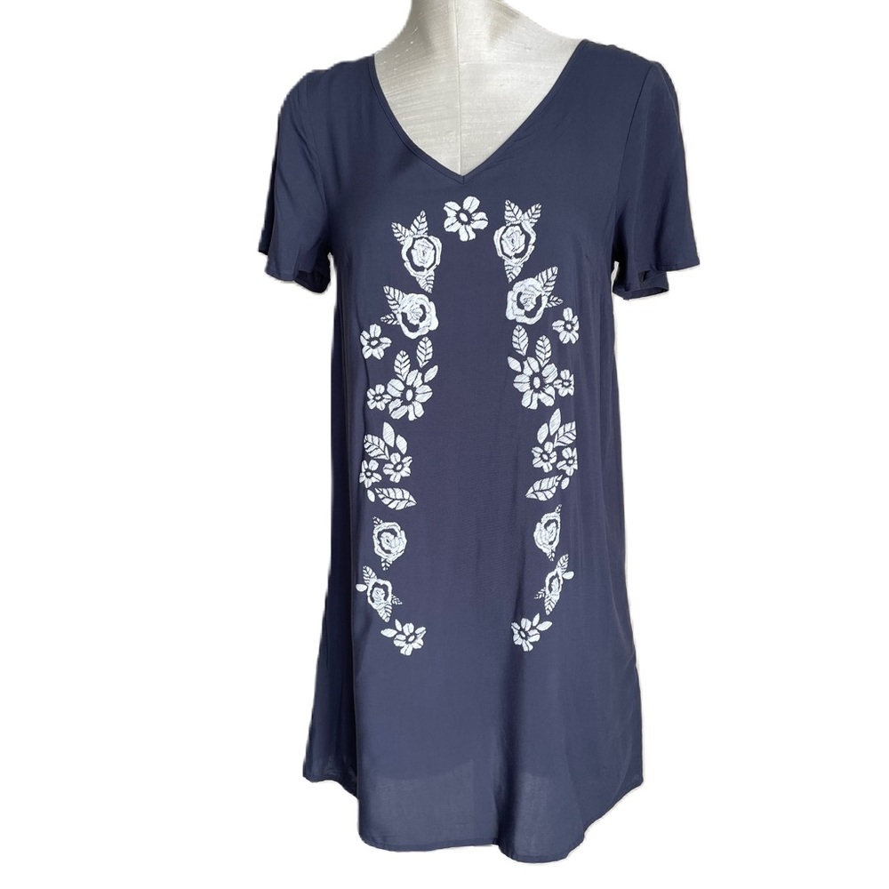 Love, Fire Floral Embroidered Indigo Flutter Sleeve Boho Dress Size Small